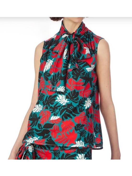 Marni Tops - Marni Viscose Leaf Print Blouse IT 44 US 8 Sleeveless Tie Neck Green Red